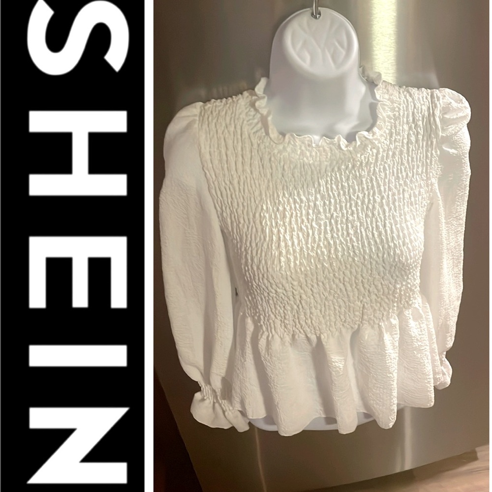 SHEIN White Smocked Ruffle Blouse